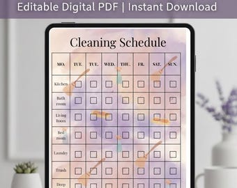 Cleaning Schedule Planner Editable Daily Weekly Home Cleaning Checklist PDF