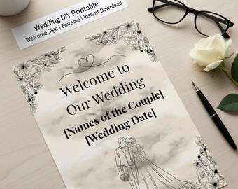 50% off SALE | Wedding Welcome Sign Printable - DIY Editable Canva Pdf - Modern WEDDING Decor