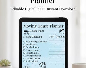 Moving House Planner Editable Digital PDF Packing Checklist Home Organizer