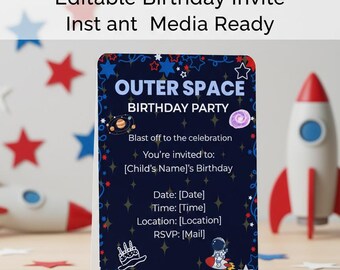 Outer Space Birthday Invitation, Modern Editable Kids Invite, Galaxy Party Invite, Social Media Ready Canva Template, Instant Download
