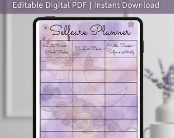 Selfcare Planner Editable Digital PDF Wellness Daily Tracker Self Love Journal