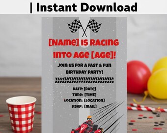 Race Car Birthday Invitation Editable Boys Racing Party Invite Digital Download