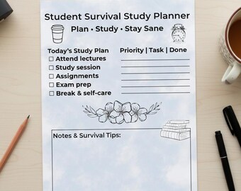 Student Survival Study Planner One Page Printable Canva PDF
