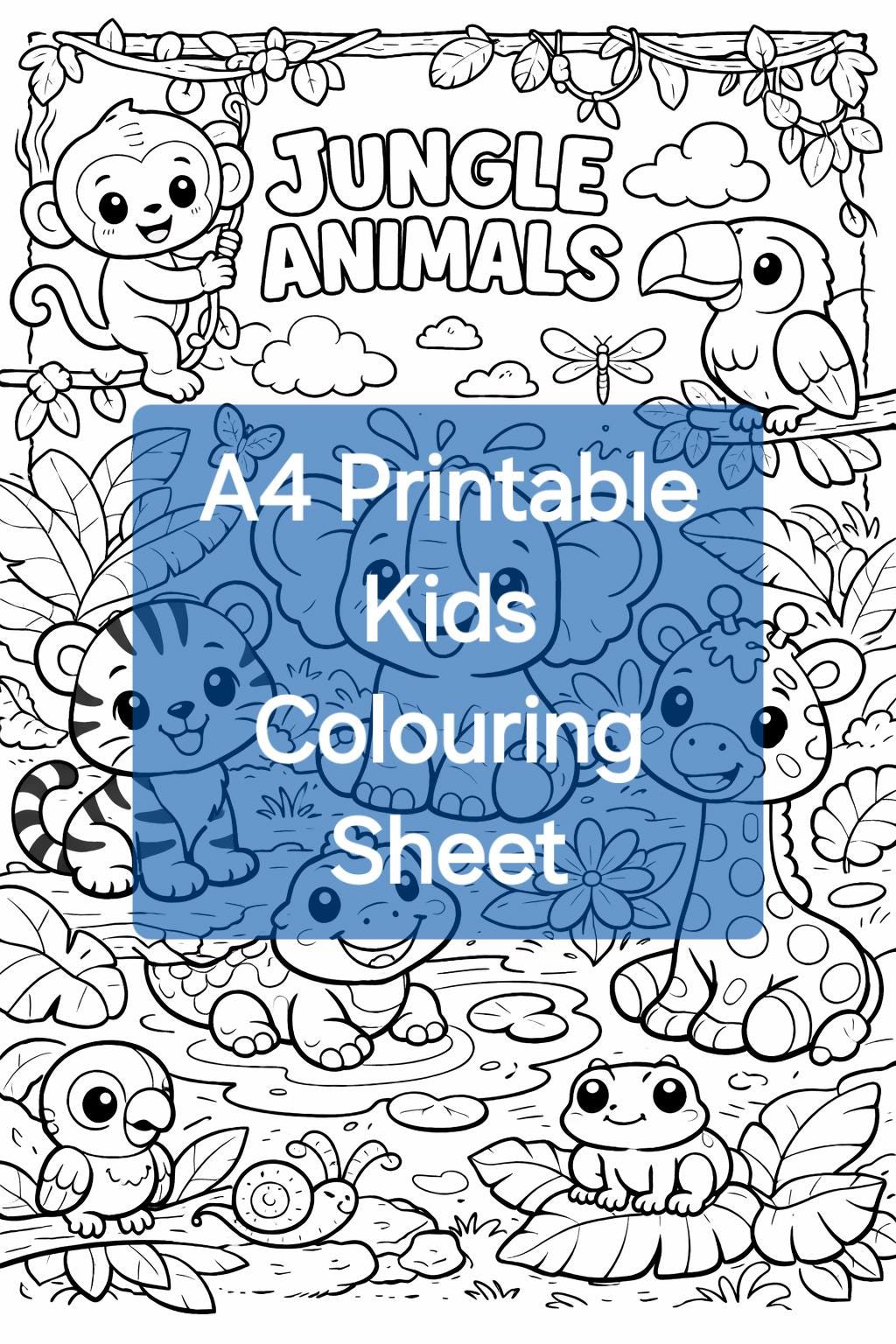Jungle Animals Coloring Page - A4 Printable Kids Activity (digital ...
