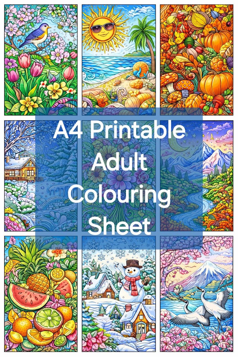 A4 Printable Adult Colouring Sheet - Vibrant Seasonal Grid - Etsy