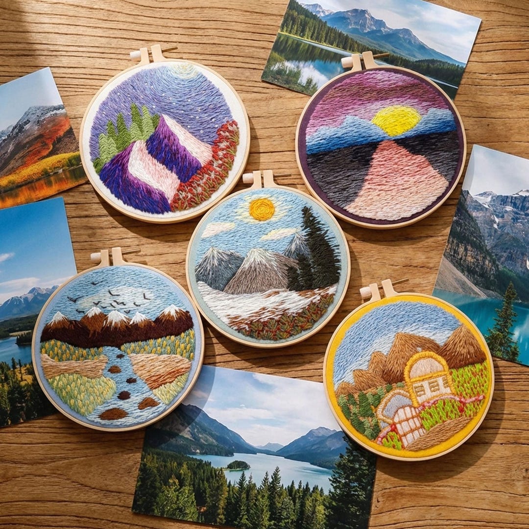 Handmade Mountain Landscape Embroidery Hoop Art, Punch Needle Boho Wall ...