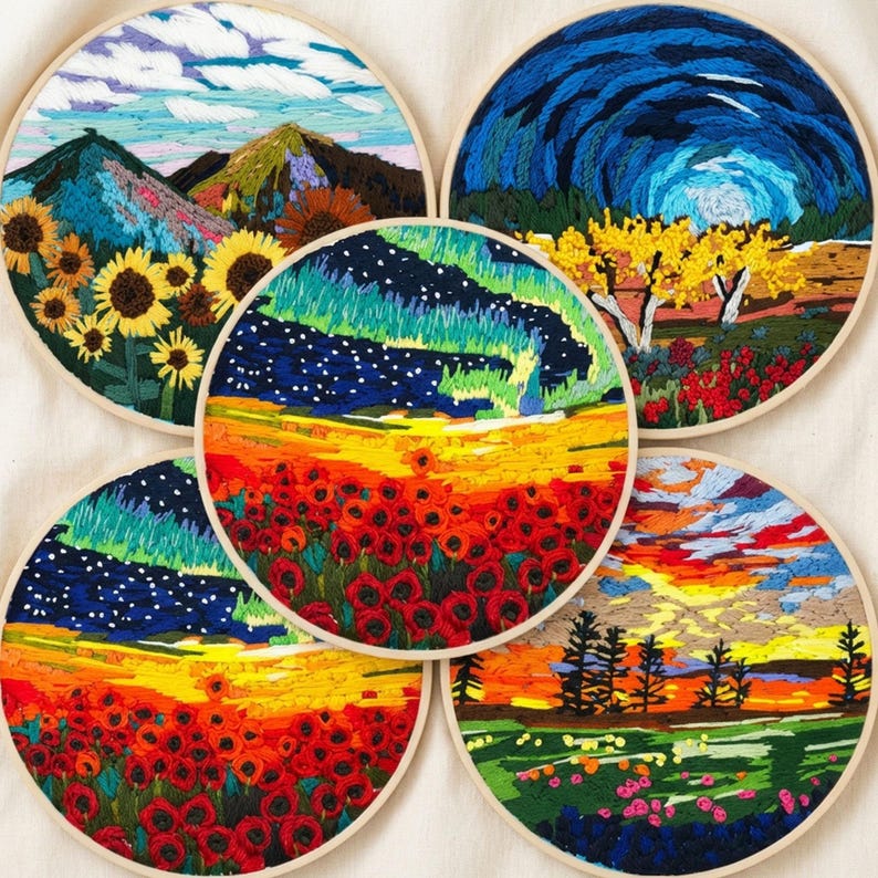 Colorful Landscape Embroidery Kit for Beginners, Scenic Nature DIY ...