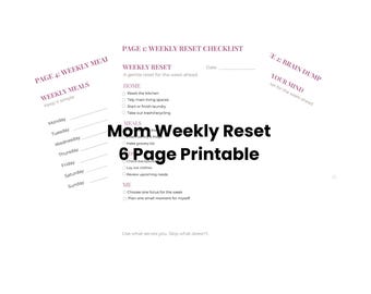 Mom Weekly Reset Printable I Sunday Reset Checklist for Busy Moms I Weekly Planner & Brain Dump PDF
