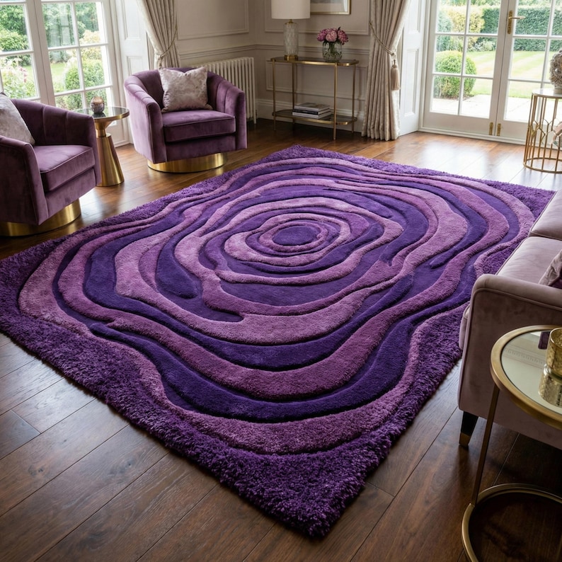 Hand Tufted Purple Abstract Rug | Sculpted Layered Wool Area Rug ...