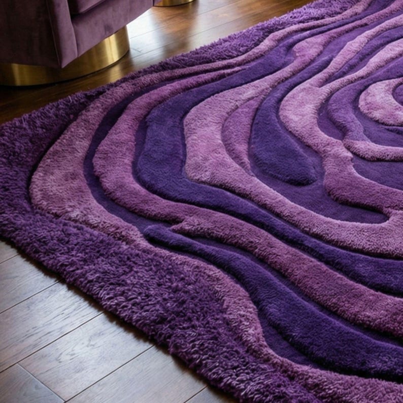 Hand Tufted Purple Abstract Rug | Sculpted Layered Wool Area Rug ...