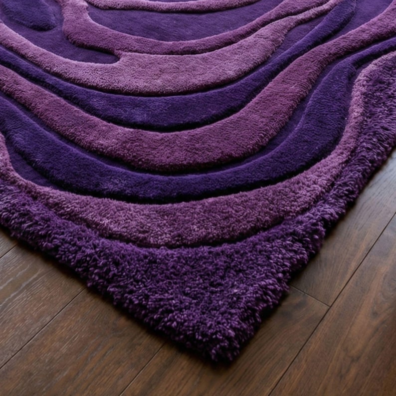 Hand Tufted Purple Abstract Rug | Sculpted Layered Wool Area Rug ...