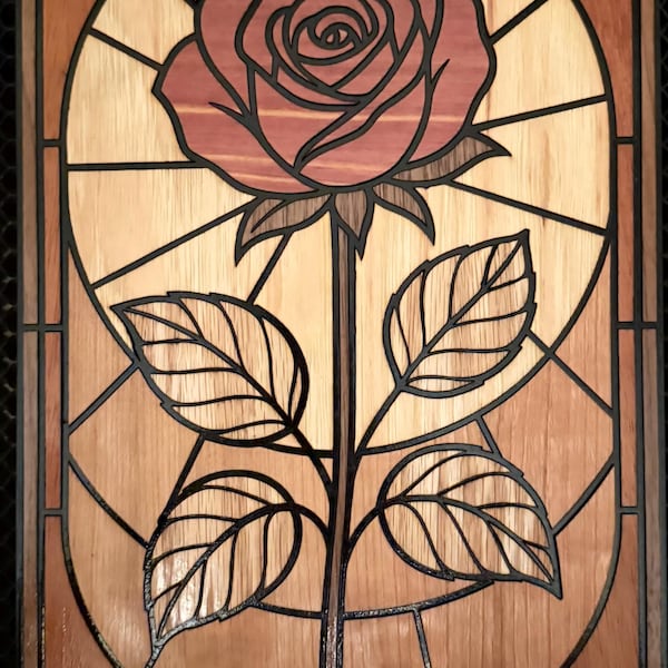 Une rose pour tous les temps - incrustation laser de style vitrail