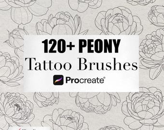 120+ Peony Tattoo Brush Collection for Procreate, Fine Line Botanical Design (Digital Download)