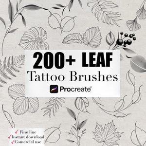 Más de 200 pinceles de hojas para tatuajes en Procreate: elementos florales de línea fina (descarga digital)