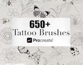 650+ Fine Line Tattoo Brushes for Procreate | Floral, Leaves, Insects (Digital Download)