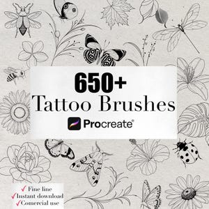 650+ Fine Line Tattoo Brushes for Procreate | Floral, Leaves, Insects (Digital Download)
