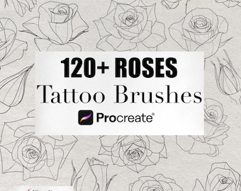 120+ Rose Tattoo Brush Collection for Procreate, Fine Line Botanical Design (Digital Download)