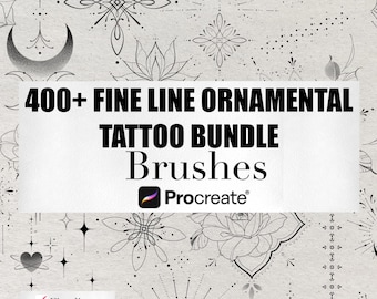 400+ Fine Line Ornamental Tattoo Brushes for Procreate | Tiny & Large Elements Bundle (Digital Download)