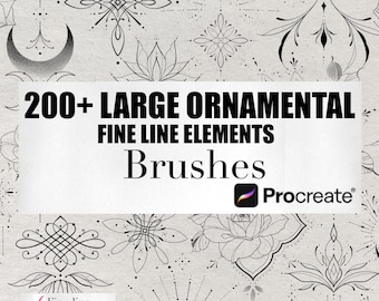 200+ Large Ornamental Fine Line Elements for Procreate | Procreate (Digital Download)