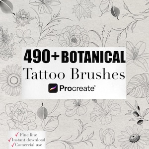 490+ Botanical Tattoo Brushes for Procreate | Floral, Leaves, Elements (Digital Download)