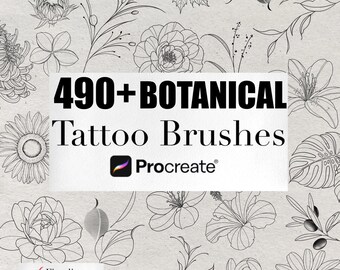 490+ Botanical Fine Line Tattoo Brushes for Procreate | Floral Elements (Digital Download)