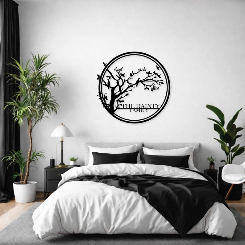 Custom Family Name Sign, Personalized Tree Metal Wall Art, Rustic ...
