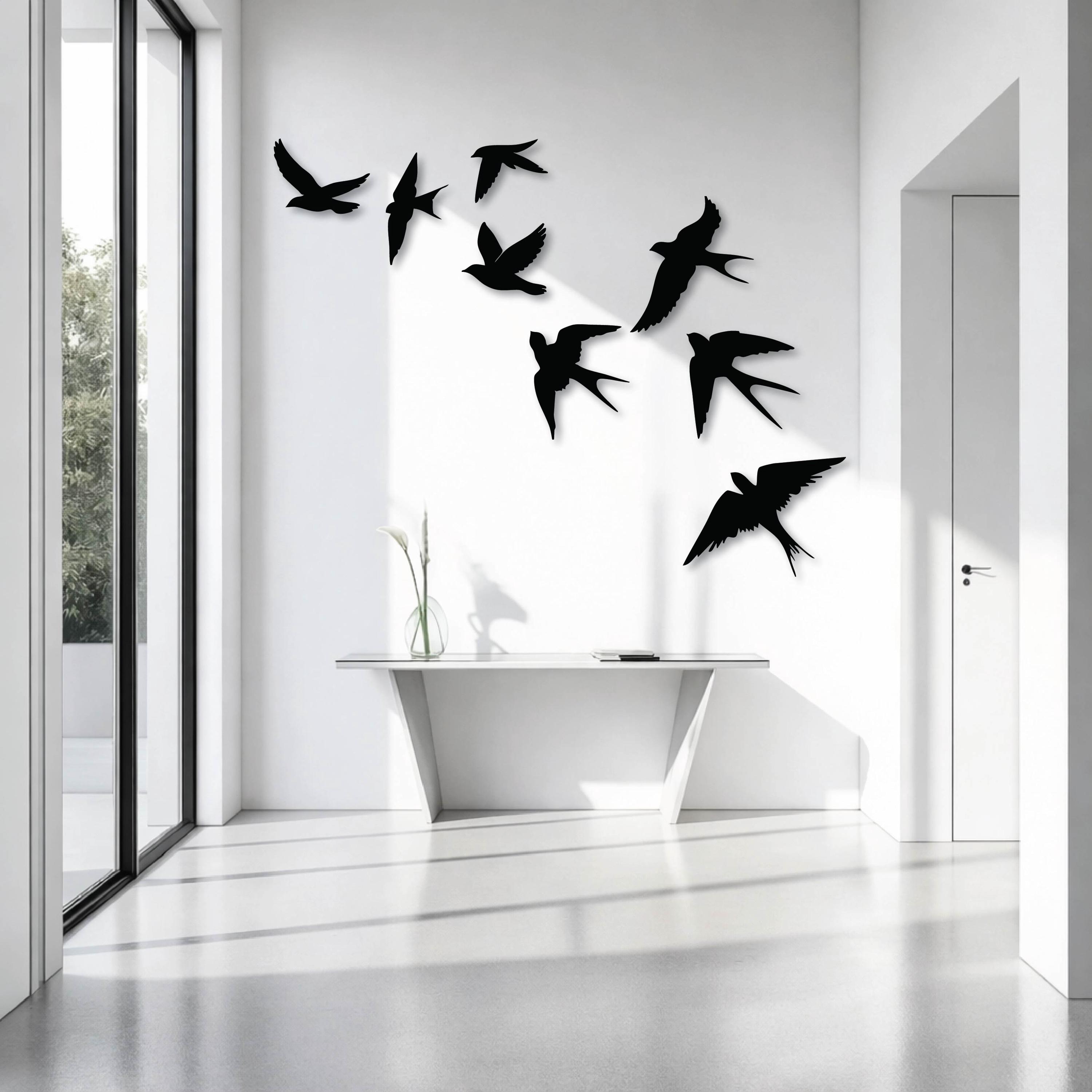 Black Birds in Flight Metal Wall Art - Modern Sculpture, 8 Piece - Etsy