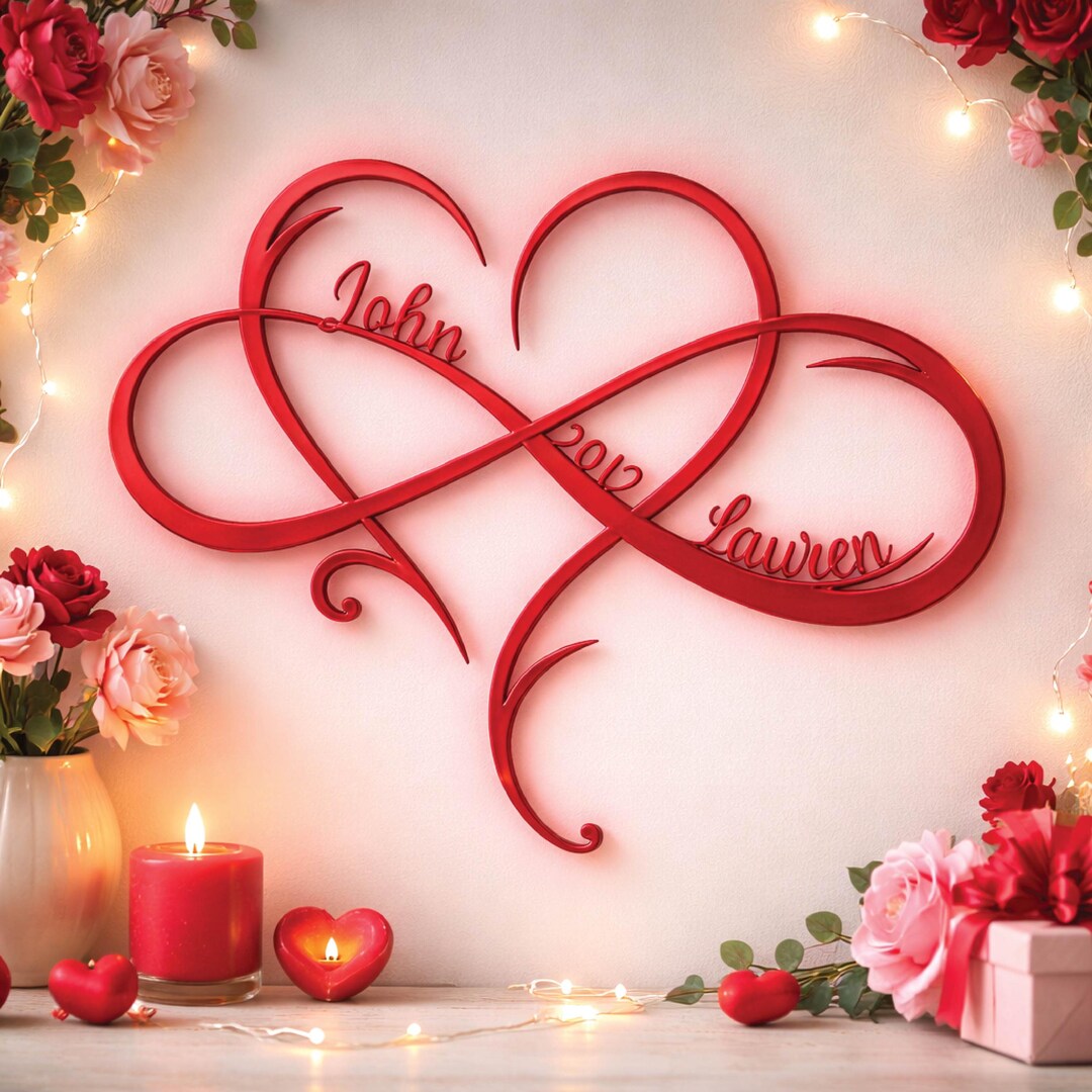 Personalized Infinity Heart Metal Wall Art | Custom Couple Name Sign - Etsy