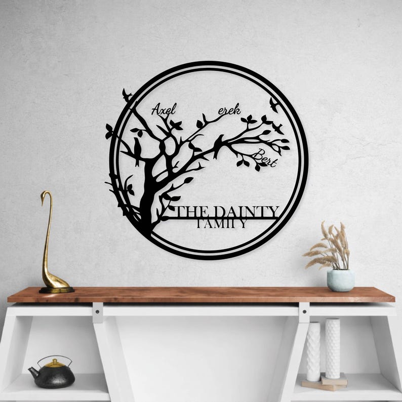 Custom Family Name Sign, Personalized Tree Metal Wall Art, Rustic ...