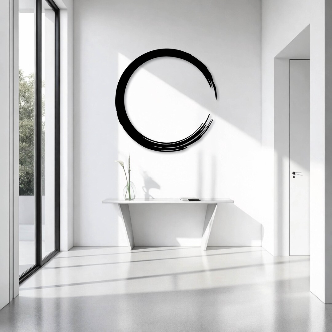 Zen Enso Circle Metal Wall Art, Minimalist Round Brush Stroke Decor ...
