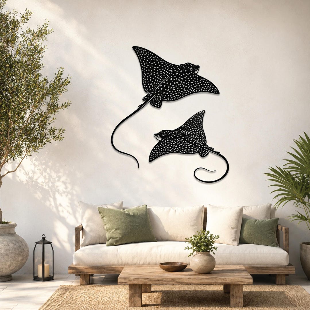 Stingray Metal Wall Art Set of 2, Manta Ray Wall Decor, Coastal Beach ...