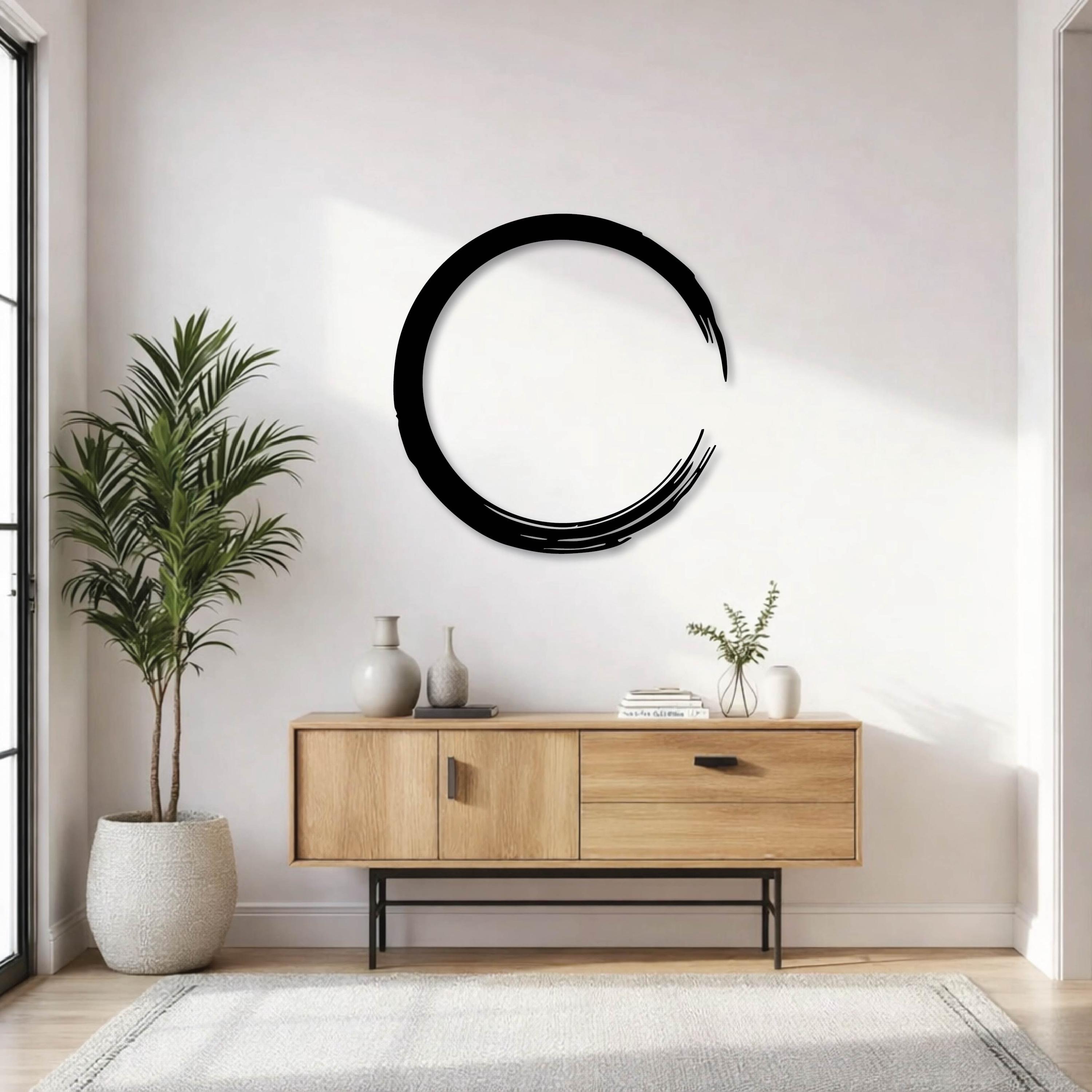 Zen Enso Circle Metal Wall Art, Minimalist Round Brush Stroke Decor ...