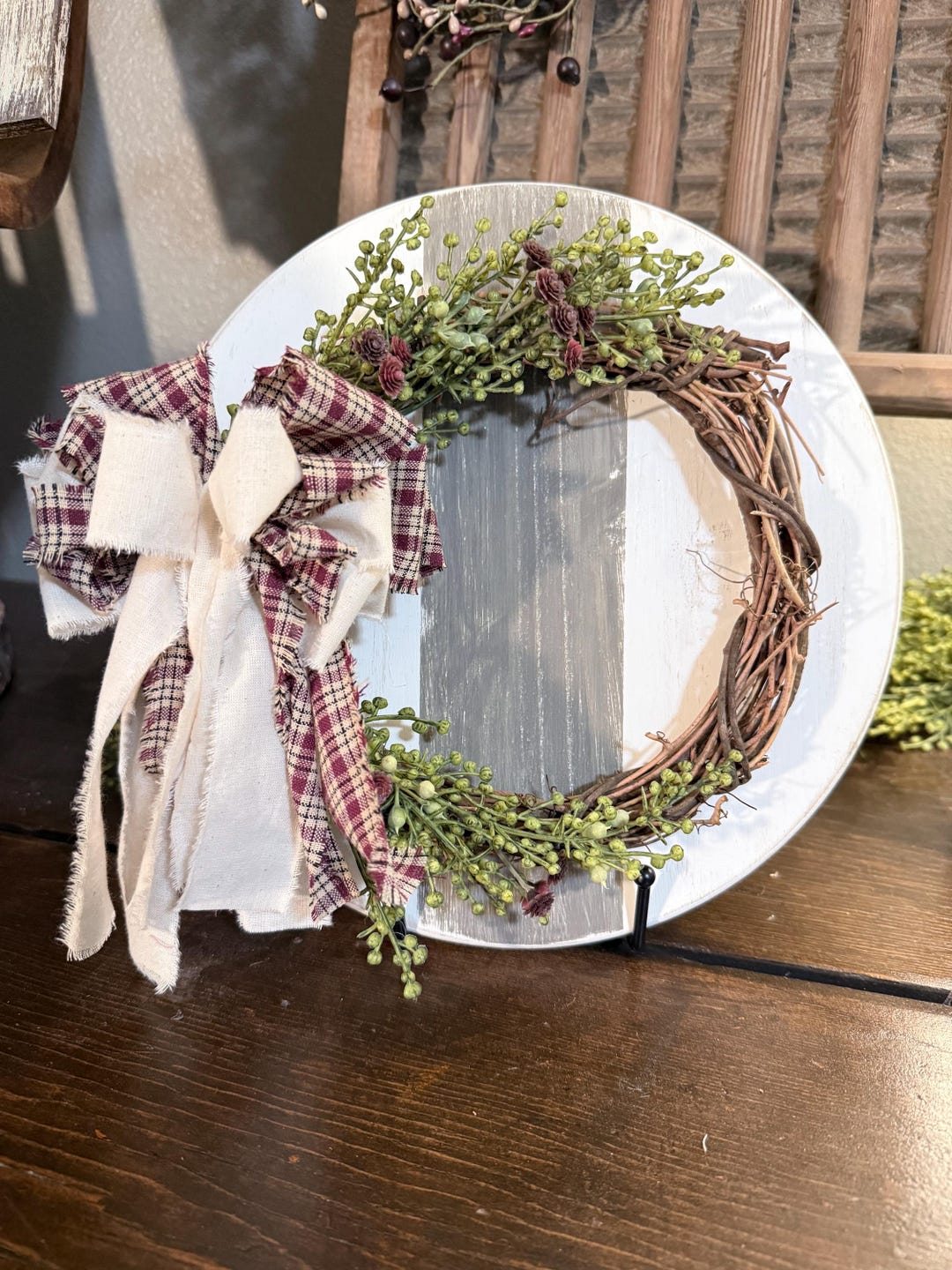 Rustic Mini Wreath Neutral Farmhouse Mini Wreath, Rustic Grapevine Wreath With Linen Bow ...