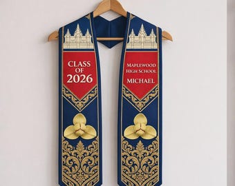 Faixa/Estola de Formatura com a Bandeira do Camboja para Intercâmbio Internacional - Adulto Unissex