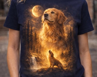 Golden Retriever Howling Moon T-Shirt, Vintage Animal Graphic Tee