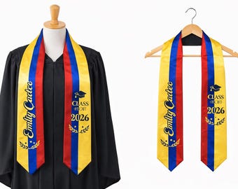 Colombia Graduation Stole Custom Name Class of 2026 Sash Personalized Colombian Flag Graduation Sash Study Abroad Gift Unisex