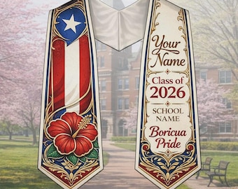 Custom Puerto Rican Graduation Stole 2026, Puerto Rican Flag Sash, Boricua Grad Stole, Personalized Name School Stole, Latino Grad Gift