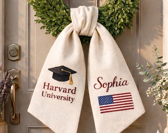 Ceinture brodée de couronne de remise des diplômes américaine, décoration de porte américaine de la promotion 2026, cadeau de remise des diplômes universitaires