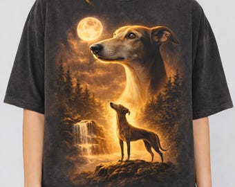 Greyhound Howling to The Moon Vintage T-Shirt, 90s Retro Animal Graphic Tee, Greyhounds Mom Gift, Full Moon Animals Tee, Silly Dog Shirt