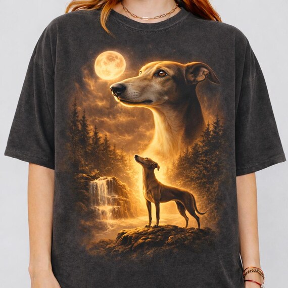 Greyhound Howling to The Moon Vintage T-Shirt, 90s Retro Animal Graphic Tee, Greyhounds Mom Gift, Full Moon Animals Tee, Silly Dog Shirt