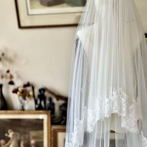 French Chantilly Lace Bridal Veil | cathedral Blusher Wedding Veil extra width