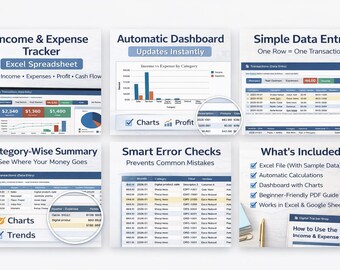 Income and Expense Tracker Excel | Small Business Finance Spreadsheet | Profit & Cash Flow Tracker