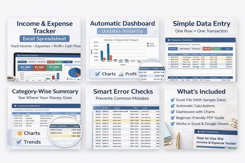 Income and Expense Tracker Excel | Small Business Finance Spreadsheet ...