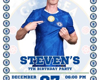 Chelsea Football Birthday Invitation Template, Boys Soccer Invite,Kids Sports Party, Editable Canva Template