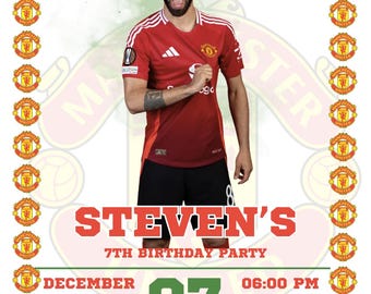 Manchester United Birthday Invitation, Boys Soccer Party, Canva Template (Digital Download)