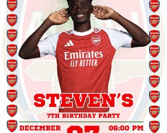 Arsenal Football Birthday Invitation Template, Boys Soccer Invite,Kids Sports Party, Editable Canva Template
