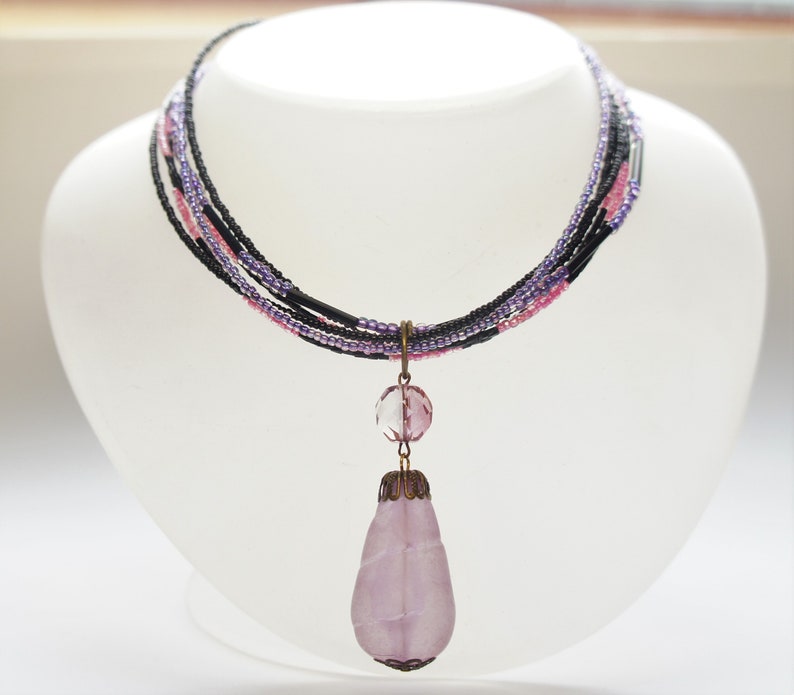 Black pink multistrand big tire drop necklace image 8