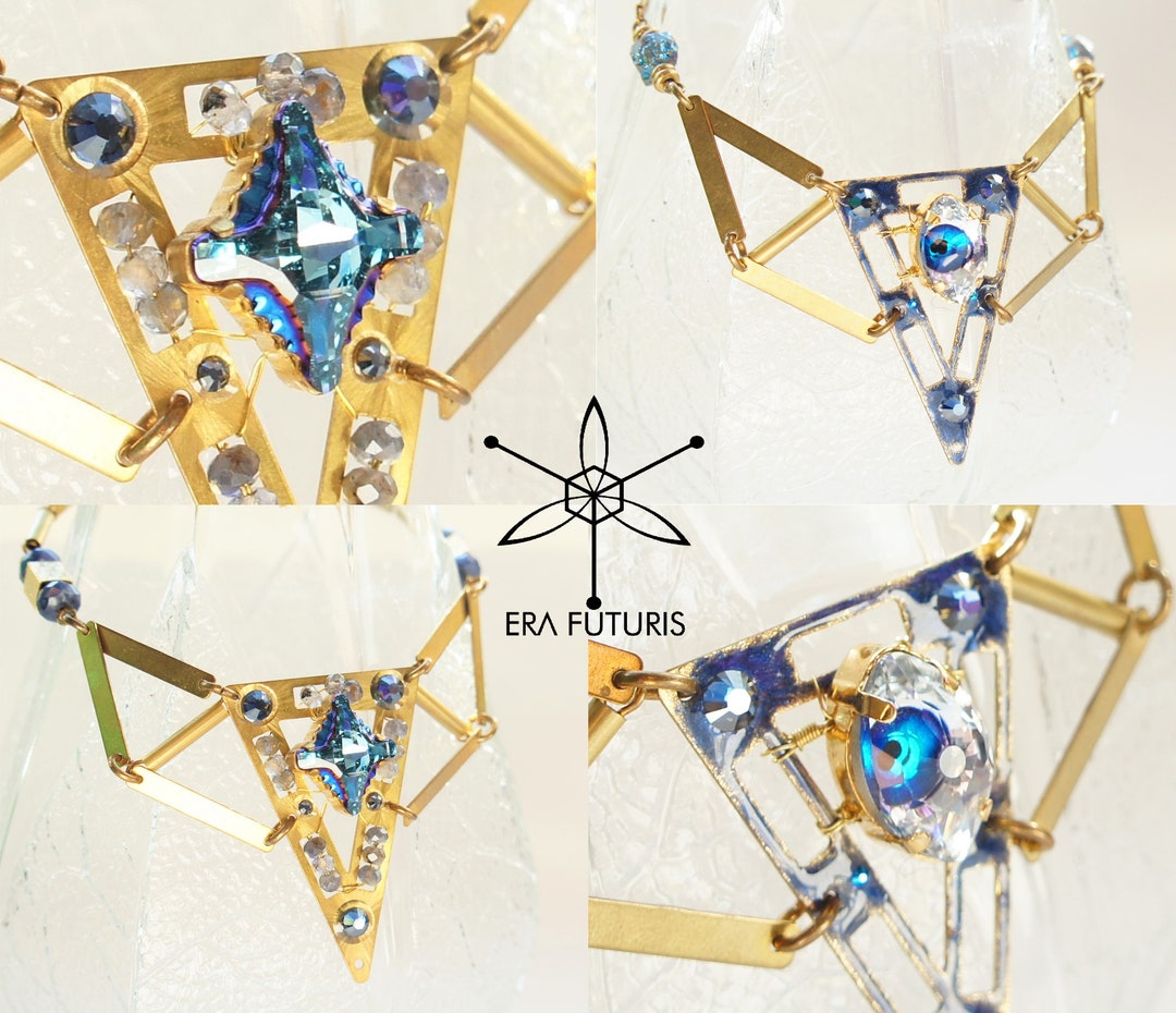 Large Blue Triangle Geometric Cyberpunk Futuristic Necklace With ...