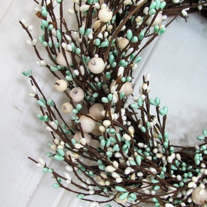SMALL Teal Blue & Ivory Berry Wreaths Every Day Wreaths Baby Shower Decor Window Wreath Spring Mirror Wreath Berry Home Decor image 9
