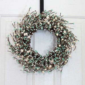 SMALL Teal Blue & Ivory Berry Wreaths Every Day Wreaths Baby Shower Decor Window Wreath Spring Mirror Wreath Berry Home Decor image 2